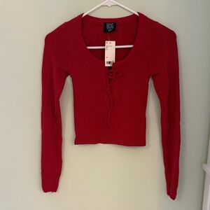 NWT BDG Urban Outfitters Red Lace-Up Long Sleeve Top